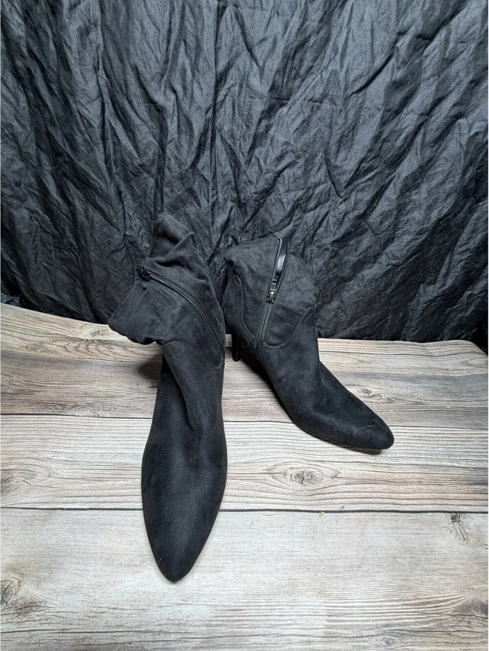 Unisa  8 M Black Suede Textile Ankle Heel Boots